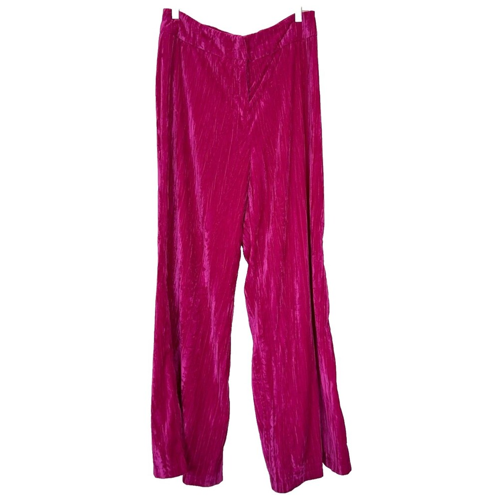 NASTY GAL Pants Wide Leg High Waisted Crushed Velvet Hot Pink Sz 10 Dopamine NWT